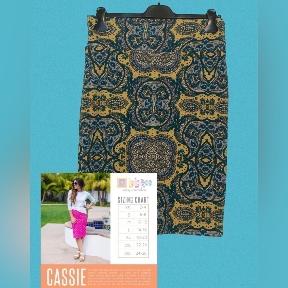 Lularoe women’s Skirt Medium 10 12 pencil yellow stretch Cassie work casual